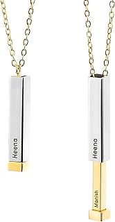 Personalized Pendant Necklace for Women and Girls Stainless Steel Anti Tarnish Bar Locket Custom Name Chain Jewelry Gift for Birthday Valentine Anniversary