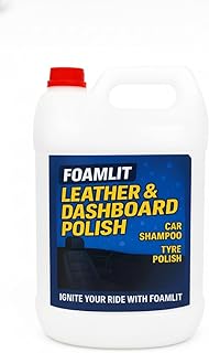 Foamlit Leather & Dashboard Polish 5L Car Interior & Tyre Shine Car Wash Cleaner Shampoo| Protects Leather| High Gloss Finish | Dashboard Cleaner & Car Polish, free Microfiber Cloth & Sponge