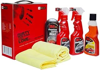 3M Large Car Care Kit | Car Shampoo | Tyre Dresser | Dashboard Dresser | Liquid Wax | Microfiber Cloth (All in One)
