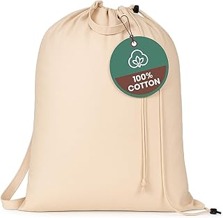 100% Pure Cotton Laundry Bag 28x40 inch, Soft and Breathable with Handle, Heavy Duty Drawstring Closure Washable Laundry Bag for Travel, Home, Hotel, College Dorm, Organizer Sack, Toys