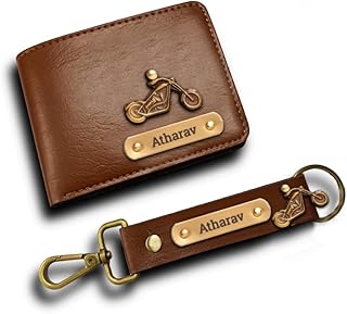 Leather Wallet for Men and Boys Customized Wallet Customised Gifts for Men | Personalized Combo with Keychain (Brown Color)