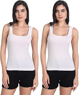 Women's Cotton Sleeveless Camisole Slip Spaghetti Pack of 2