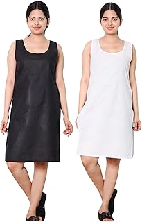 Women's Camisole Cotton Long Knee-Length Sameej/Slip/Inner, Sleeveless, Pack of 2