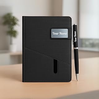 Giftana Personalized Jute Diary with Pen Gift Set, 2 in 1 Customized Pen with Notebook Planner and Organiser Office A5 Diary, New Year Corporate Gifts for Employee (Black)