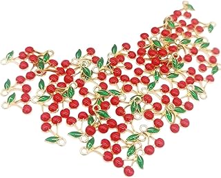 10pcs Golden enamel Cherry fruit Pendant set, suitable for DIY Jewelry making, Handmade necklaces, Bracelets, earrings, keychain making accessories