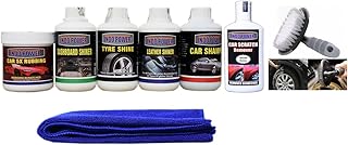 R1155-CAR 5X RUBBING POLISH 250ml+ DASHBOARD SHINER 250ml+ TYRE SHINER 250ml+ LEATHER SHINER 250ml+CAR SHAMPOO 250ml+ scratch remover 200gm car microfiber cloth+All Tyre Cleaning Brush