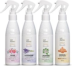 AIR-ROMA Air Freshener Spray Combo of 4 (200ml Each) | Rose, Jasmine, Sandal, Lavender Fragrances | Long-Lasting Odour Eliminator for Home, Hotel Rooms, Toilet & Office Use