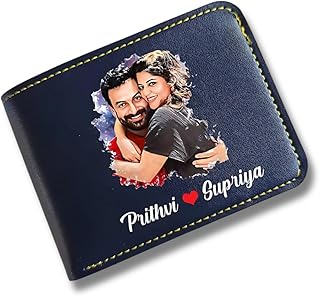 Men's Vegan Leather Personalized Customised Print Wallet with Customized Name and Your Chosen Image | Customizable with Name & Photo | Birthday Gift for Him, Blue