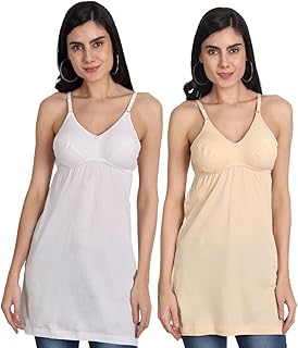 Women's Cotton Long Bra Cum Camisole Slip Combo Pack of 2