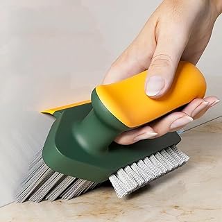 Grout Cleaner Brush 4 in 1 with Squeegee,Bathroom Cleaning Brushes,V-Shape Gap Scrub Brush Crevice Cleaning Brush Tools, Multifunctional scrubbing Floor Brush for Corner,Window,Sink,Kitchen