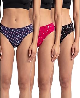 1410 Women's Medium Coverage Super Combed Cotton Mid Waist Bikini with Concealed Waistband (Pack of 3_Colors & Prints May Vary)