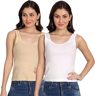Women's Regular Fit Sleeveless Cotton Camisole Slip Spaghetti | Combo Pack of 2