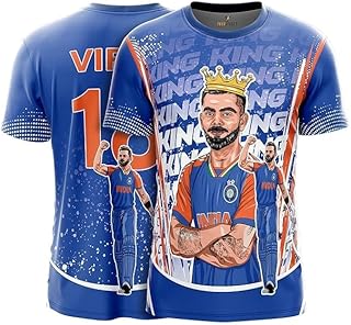 King Kohli Goat Edition Jersey | Virat Cricket Jersey with Free Customization (Name & Number) | for Kids, Men, Women | Blue