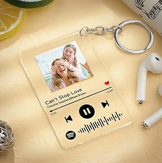 Acrylic Personalized Customized Spotify Keychain The Photo & Scannable Link With A Musical Plaque Gift For Girls Boys Women Men Couple Girlfriend, Boyfriend, Car, Bike, Home Key, Brown