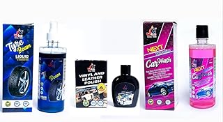 Jc cares car/bike cleaning kit Pack of 4 (Dashboard polish 125ml, shampoo 500ml, tyre polish 500ml) with free micro fibre cloth worth 149/- Rs.