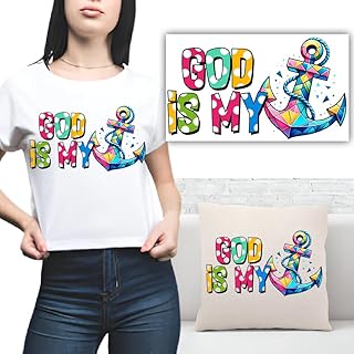 S.A.V.I 1PC Vibrant 'God is My Anchor' Iron-On Heat Transfer Patch – Washable DIY Fabric Sticker for T-Shirts, Hoodies, Jeans, Pillows – Easy Customization for Clothing, Bags & Accessories