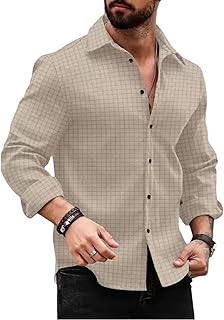DEELMO Men's Regular Fit Button Down Dress Shirts Textured Long Sleeve Casual Hawaiian Shirt