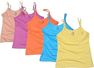 Women's Solid Sleeveless Camisole Slip | Pack of 5 | Comfortable and Stylish | Multicolor | 100% Cotton Fabric for Softness and Breathability | Regular Fit | Ideal for Layering and Everyday Wear