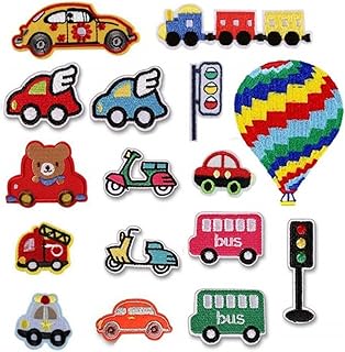 16 PCS Iron on Patches, Car Design Embroidered Applique Patches, Bright Vivid Colors, Fabric Stickers for Clothes, Hats, Bags, DIY Accessories