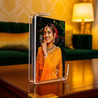 Personalized Acrylic Photo Plaque with Curved Acrylic Stand | Custom Photo Gift for Wedding, Anniversary | Modern Tabletop Frame | Transparent Stand