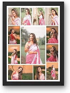 Customized Collage Wood Rectangle/Square Photo Frames | Personalised Photo Frame With Photo Upload For Couple,Wall Mount Family,Kids In Bedroom,Living Room And Gift (12 X 9 Inch)