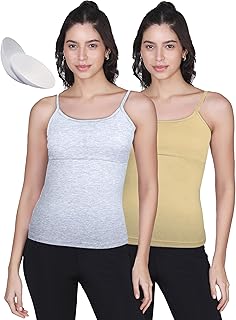 Essentials Padded Camisole Bra for Young Women, Sleeveless Undershirts Cami Vest with Adjustable Straps, Cotton Camisole Tank Top/Innerwear for Women_Solid Pattern