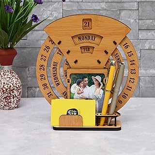 GKD Calendar of lifetime, calendar desk organizer round table calendar 2026 premium antique look for office decor, wooden calender also corporate gifts (Bamboo Eco friendly)
