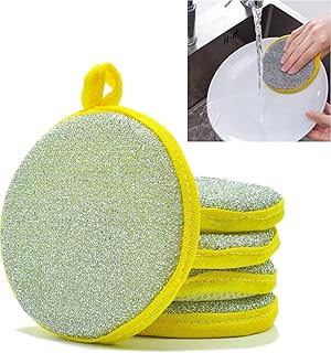 KESI ORNAMENTS 5 Pcs Dish Sponges, Double Sided Non-Scratch Scrub Cleaning Sponges, Rough Scrubbers Side for Non-Stick Cookware, Soft Microfiber Scrub, Household Cleaning Tools for Kitchen Bathroom.