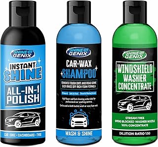 Car Shiner Polish, Car Wax Shampoo, Windshield Cleaner | Essentials Cars/Bike Clean & Wash Starter Kit - Made for Cars and Motorcycles 3 Piece Kit, Total 600ml