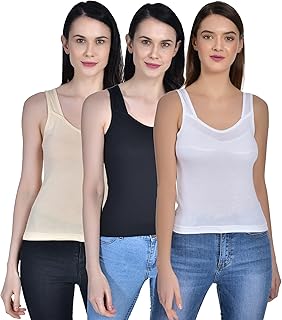 Women's Regular Fit Sleeveless Cotton Camisole Slip Spaghetti | Combo Pack of 3