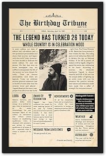 Ritwika's Personalized Newspaper Style Vintage Photo Frame with Custom Message Name Date | Premium Glossy Paper Print with Black Frame | Size 9.5 x 13.5 IN | Set of 1,Engineered Wood