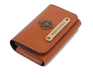 AICA Personalized Name & Charm Card Holder (Tanbrown)| Customized Office & Corporate Gifts for Men & Women