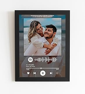 Personalized Music Album Cover, Couple Gift, Anniversary, Valentine’s Day, Wedding Keepsake, Romantic Home Décor, Unique Love Song Frame with Scannable Code. (Black, 6x8 Inches)