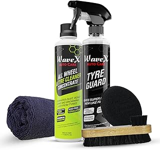Wavex Tyre Polish and Cleaner Includes Tyre Polish 350ml, Tyre and Wheel Cleaner 350ml, Cleaning Brush, Microfiber Cloth and Foam Applicator