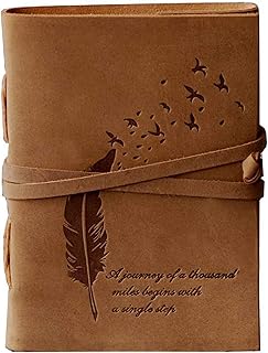 CAVALO - Be Unique Leather Diary Embossed With Leaf of Tree & a Quote Antique Handmade Leather Bound Diary cum Notepad for Men and Women Plain Paper of 5×7 Inch Size 240 Pages Perfect for Travel Diary