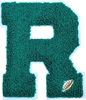 Unisex Sew on Embroidered Biker Patch for Clothing (Premium Letter R Green Varsity Jacket Customization Towel Patch)