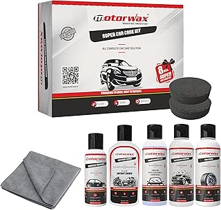 Super Car Care Kit 8 Pcs | Car Shampoo | Tyre Shiner | Dashboard Polish | Scratch Remover | Microfiber Cloth | Screen Washer Fluid | Ultra Soft Foam | Car Cleaning Kit