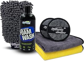 SOFTSPUN Microfiber 2pc, Cleaning Cloth & 1700gsm 1 Glovs + 500ml Car & Bike Premium Liquid Shampoo Combo | Extra Suds, Removes Tough Dirt & Grime | pH Neutral | Works with Bucket & Foam Cannon
