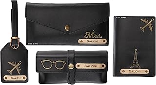 AICA Personalized Name & Charm Leather Wallet Giftset for Women (Black) | Customize Combo Office Corporate Giftset Gifts for Women Employees Clients Staff Office Colleague