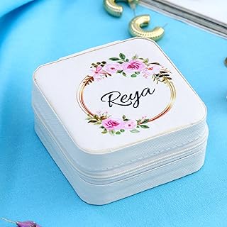 P Arts Gifts Personalised Jewellery Organiser Box|Earring|Necklace Storage Case|gift for Sister|Girlfriend|Wife|Anniversary|Mothers day 4x4INCH(White),Faux Leather