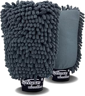 SOFTSPUN Microfiber Chenille & Glass Cloth Mitt, 2 Piece Combo 1700 GSM Grey! Multi-Purpose Super Absorbent and Perfect Wash Cleaning for Bike Auto, Cars Both Interior and Exterior.