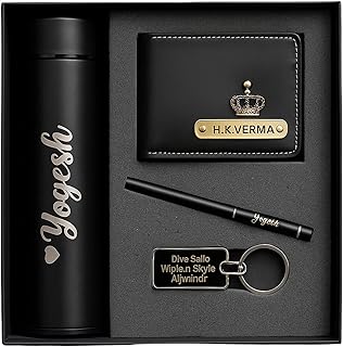 Customized Gift Hamper Set with Engraved Wallet, Pen, Bottle & Keychain | Premium Personalized Gift Combo for Men | Birthday, Anniversary, Corporate & Festive Gifting (4)