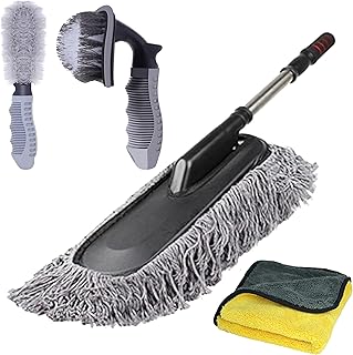 Autofy Car Microfiber Duster & Rim Tyre Cleaner Brush & 800 GSM Microfiber Cloth Car Cleaning Brush for Car Cleaning Car Accessories (Pack of 4) Car Cleaning Combo
