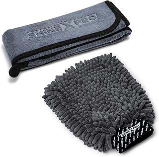 ShineXPro Microfiber Car Cleaning Cloth and Wash Mitt Kit - Includes OG Soft 500 GSM Extra Large (35x75 CM) Microfiber Cloth for Car and Dual Sided Chenille Microfiber Wash Mitt