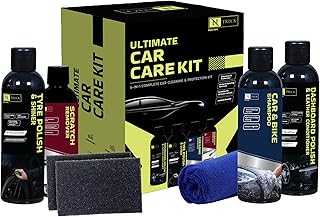 NTreck Ultimate Car Cleaning Kit - 6 Pcs | Contains Dashboard Leather Conditioner & Tyre Polish, Car & Bike Shampoo, Scratch Remover, Microfiber Cloth & 2 Applicators | Washing Kit