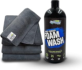 SOFTSPUN Microfiber 1 ltr Car shampoo combo 40x40cm 340gsm 4pcs Grey! Car & Bike Premium Liquid Shampoo Combo | Extra Suds, Removes Tough Dirt & Grime | pH Neutral | Works with Bucket &Foam Cannon.