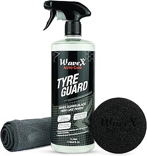 Wavex Tyre Polish for Car and Bike (1L) | With Black Foam Applicator and Microfiber Cloth| Gives Lustrous Dark, Long Lasting Super Black Shine - Non-Greasy, Super Hydrophobic