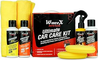 Wavex Car Cleaning Kit – Contains Car Polish, Dashboard Polish, Shampoo, Perfume, 2 Microfiber Towel and 2 Applicators